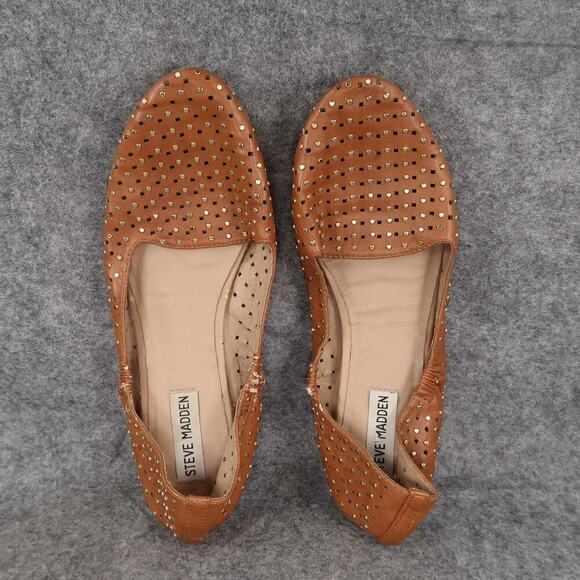 Steve Madden Shoes Womens 9 Ballet Flats Studs Perforated Brown Slip On Casual - Picture 6 of 12